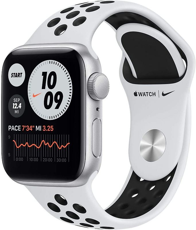 Apple Watch Nike SE 40 mm boîter aluminium argent et bracelet sport Nike pure platinum/noir [Wi-Fi]