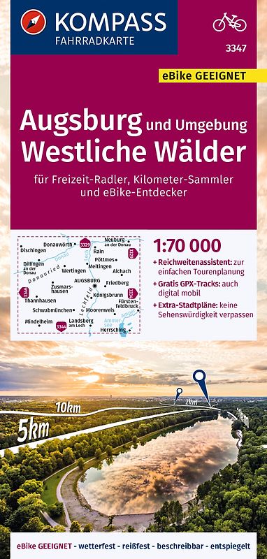 KOMPASS Fahrradkarte 3347 Augsburg und Umgebung, Westliche Wälder 1:70.000