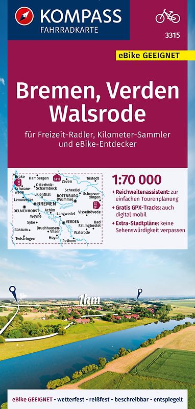 KOMPASS Fahrradkarte 3315 Bremen, Verden, Walsrode 1:70.000