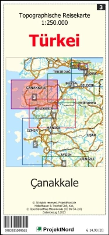 Canakkale - Topographische Reisekarte 1:250.000 Türkei (Blatt 3)