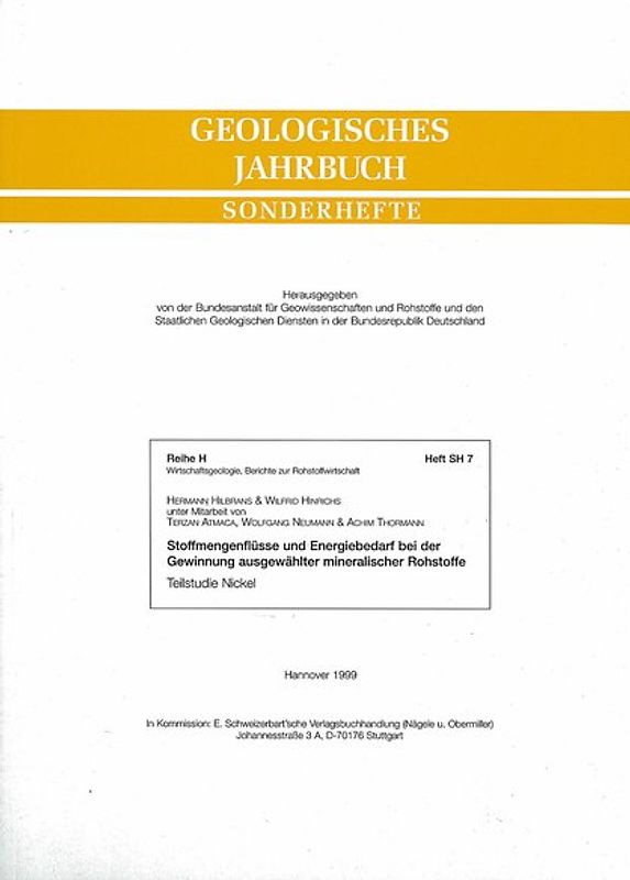 Stoffmengenflüsse und Energiebedarf bei der Gewinnung ausgewählter mineralischer Rohstoffe. Teilstudie Nickel