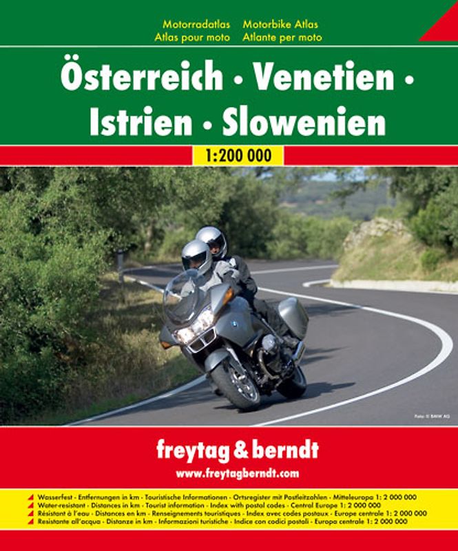Österreich - Venetien - Istrien - Slowenien Motorradatlas, wasserfest. 1:200000