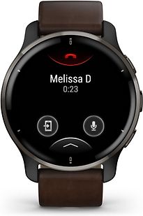 Garmin Venu 2 Plus 43 mm slate rand van roestvrij staal met slate behuizing en bruin leren polsband [wifi]