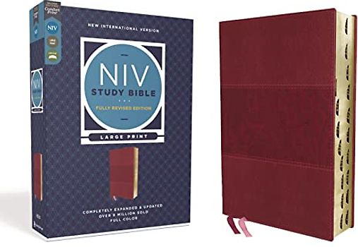 NIV Study Bible, Fully Revised Edition, Large Print, Leathersoft, Burgundy, Red Letter, Thumb Indexed, Comfort Print: New International Version, ... Red Letter Edition, Comfort Print