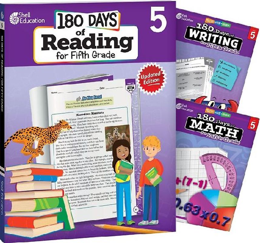 180 Days(tm) Reading, Writing and Math for Grade 5: 3-Book Set