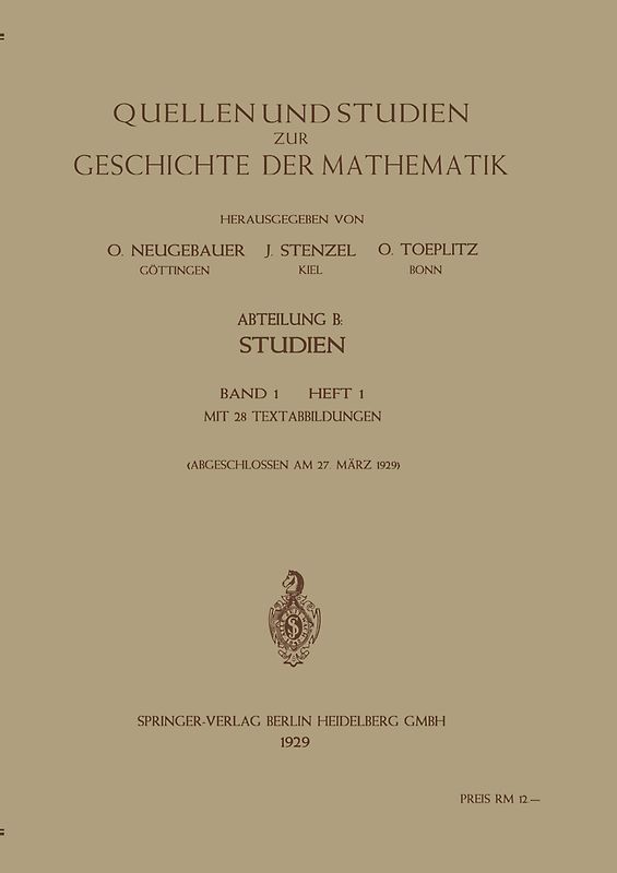Quellen und Studien zur Geschichte der Mathematik, Astronomie und Physik