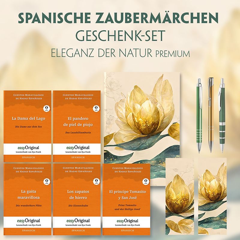 Spanische Zaubermärchen Geschenkset - 5 Bücher (mit Audio-Online) + Eleganz der Natur Schreibset Premium