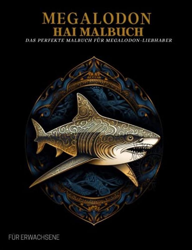 Megalodon Malbuch für Erwachsene: Megalodon Hai-Muster, Fische im Meer– Therapie und Meditation für Männer und Frauen