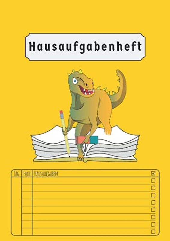 Hausaufgabenheft: 2021/2022 Grundschule Dinosaurier Jungen | Din A4 Ohne Datum | 50 Blatt | Aufgabenheft Kinder | Gelb