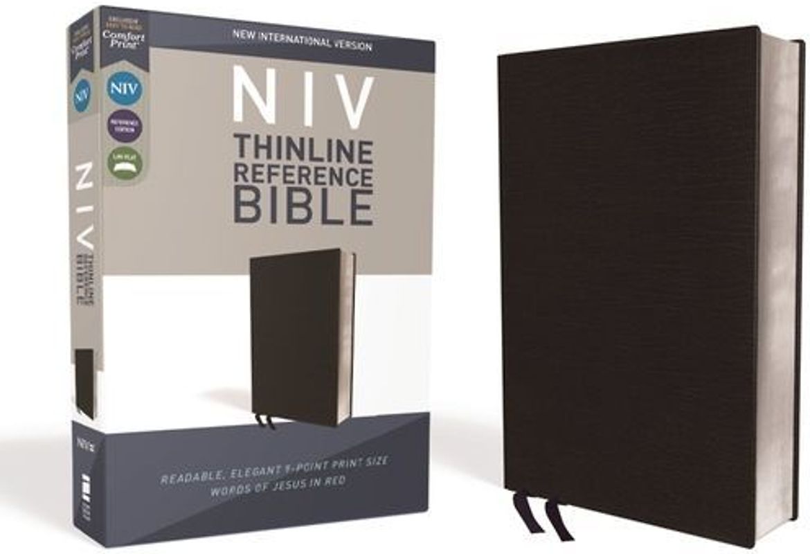 NIV, Thinline Reference Bible, Bonded Leather, Black, Red Letter Edition, Comfort Print