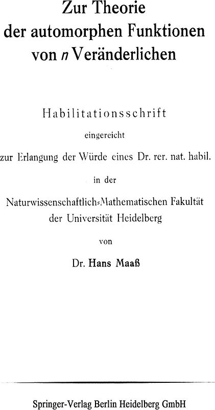 Zur Theorie der automorphen Funktionen von n Veränderlichen