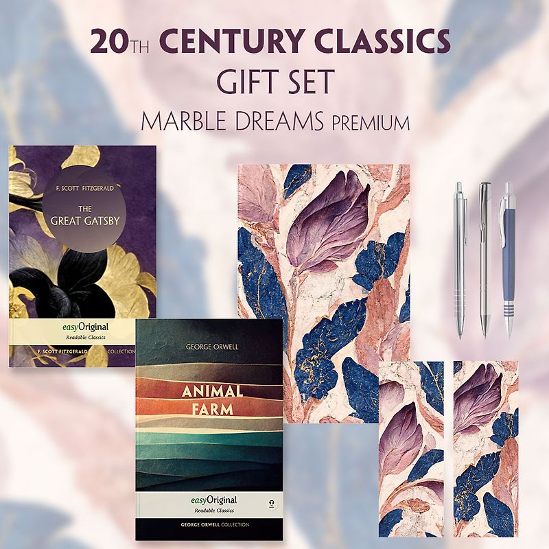 20th Century Classics Books-Set (with audio-online) Readable Classics Geschenkset + Marmorträume Schreibset Premium