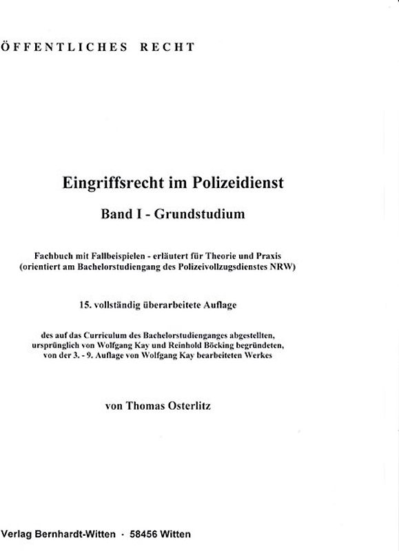 Eingriffsrecht im Polizeidienst, Band 1 - Grundstudium