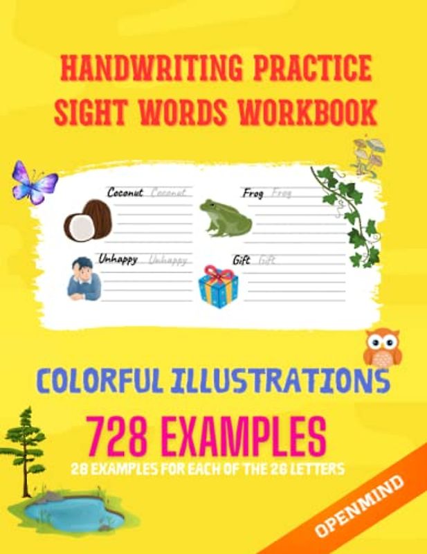 728 Colorful Examples Practice Handwriting Workbook: 24 examples for each 26 letter