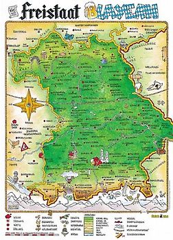 Cartoonlandkarte Freistaat-Bayern