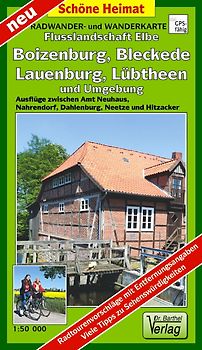 Radwander- und Wanderkarte Flusslandschaft Elbe, Boizenburg/Elbe, Bleckede, Dahlenburg und Umgebung