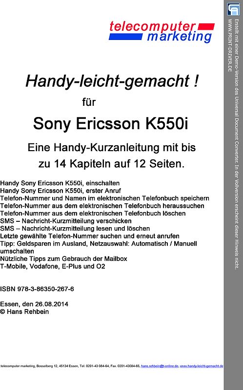 Sony Ericsson K550i leicht-gemacht. Handy-leicht-gemacht für Sony Ericsson K550i