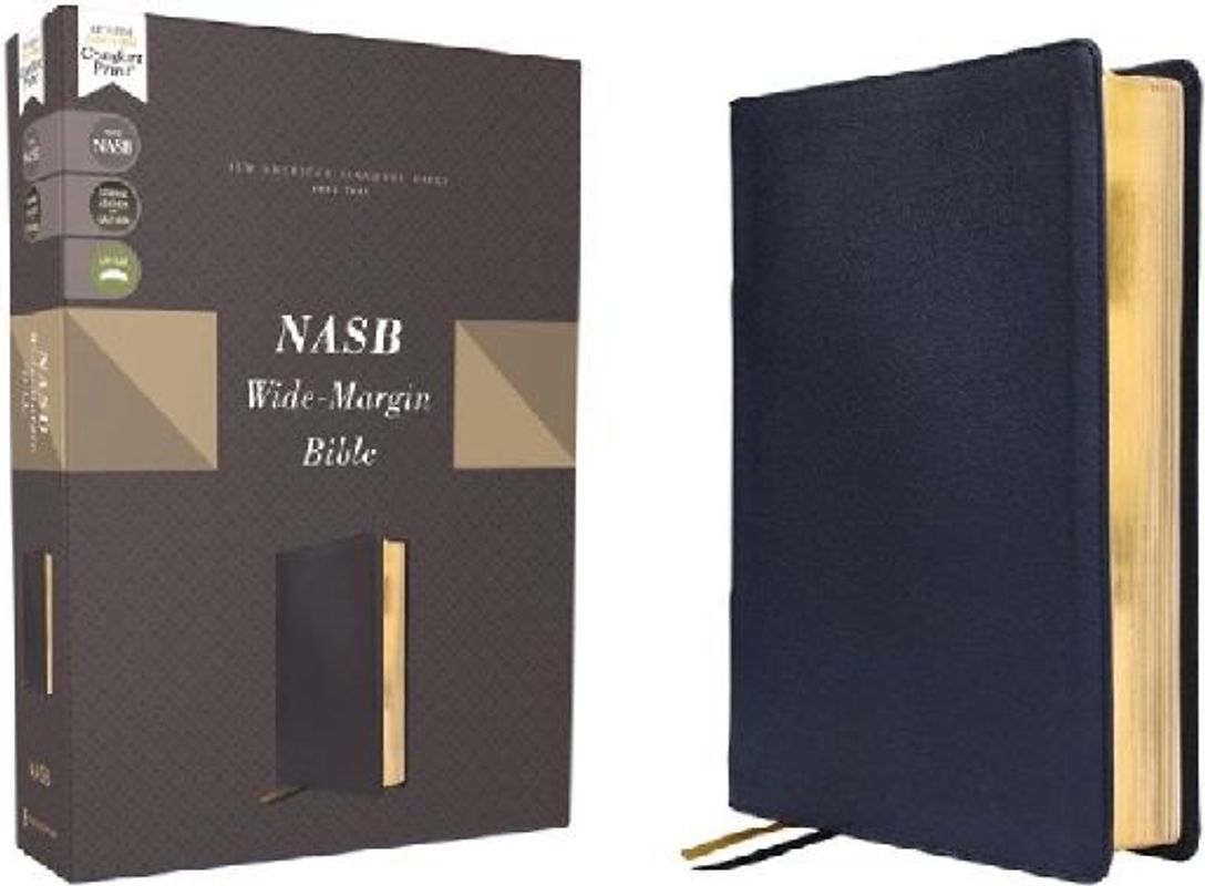 Nasb, Wide Margin Bible, Genuine Leather, Calfskin, Navy, Red Letter, 1995 Text, Comfort Print