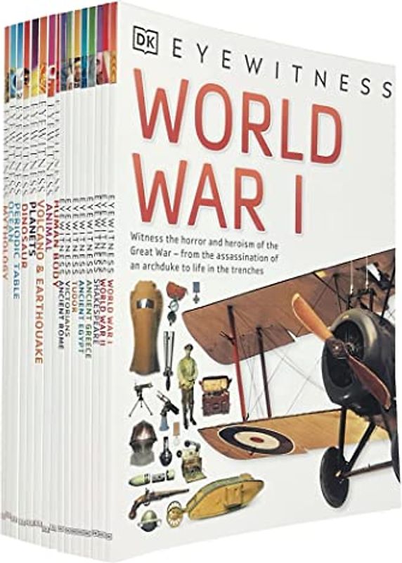DK Eyewitness Collection 15 Books Set (Human Body,Ocean,Volcano & Earthquake,Animal,Planets,Periodic Table,Dinosaurs,Mythology,Ancient Egypt,Tudor,Victorians,Ancient Rome,Ancient Greece and More)