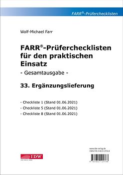 Farr, Prüfercheckl. 33. Erg.Lief. z. Grundwerk, inkl. CL 1,5 + 8