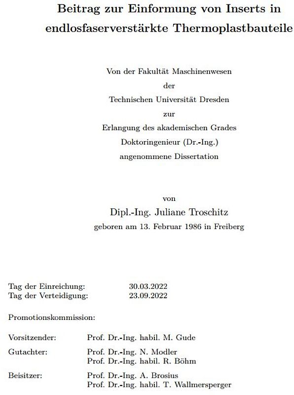 Beitrag zur Einformung von Inserts in endlosfaserverstärkte Thermoplastbauteile