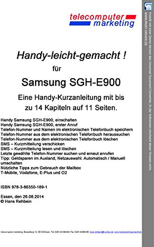Samsung SGH-E900-leicht-gemacht. Handy-leicht-gemacht für Samsung SGH-E900