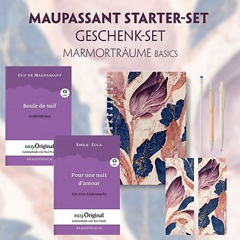 Guy de Maupassant Starter-Paket Geschenkset 3 Bücher (mit Audio-Online) + Marmorträume Schreibset Basics