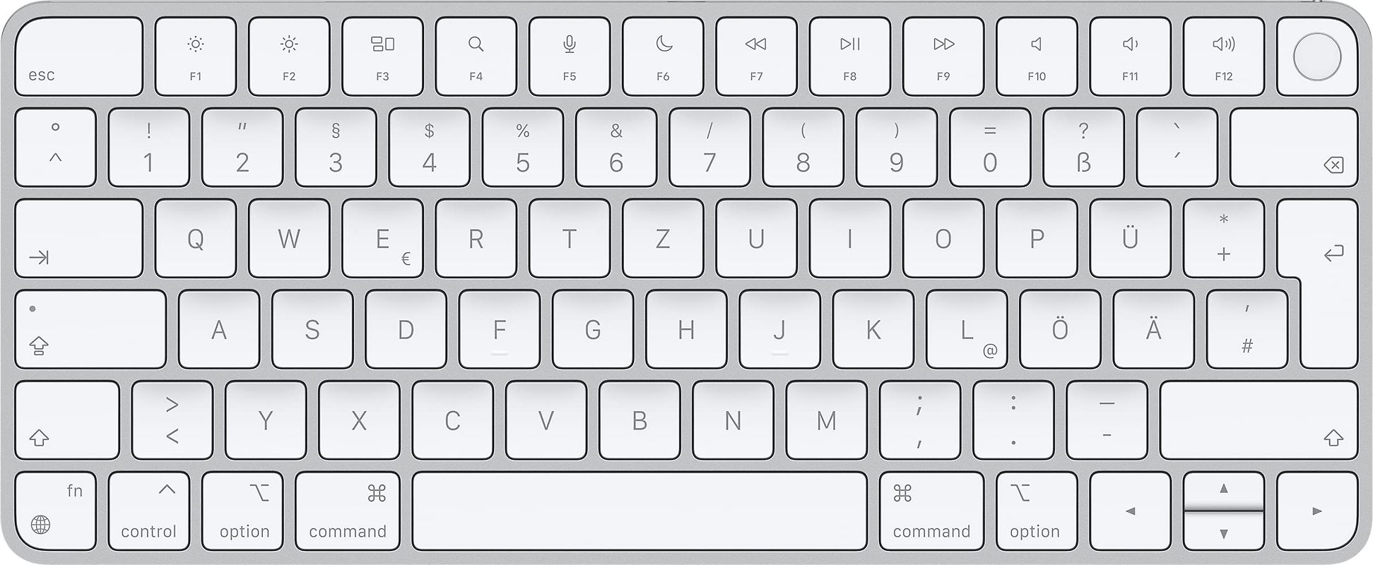 Apple Magic Keyboard mit Touch ID [deutsches Tastaturlayout, QWERTZ, Lightning] silber mit weißen Tasten