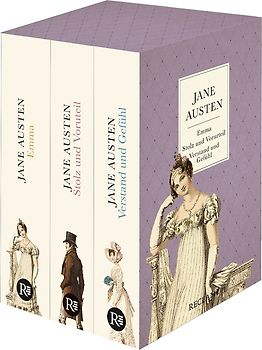3 Bücher von Jane Austen im Schuber – Emma, Stolz und Vorurteil, Verstand und Gefühl – Reclam