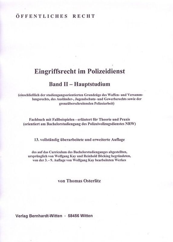 Eingriffsrecht im Polizeidienst, Band II, Hauptstudium