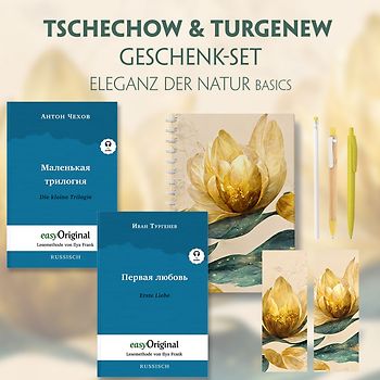 Tschechow & Turgenew Geschenkset - 2 Bücher (Softcover mit Audio-Online) + Eleganz der Natur Schreibset Basics