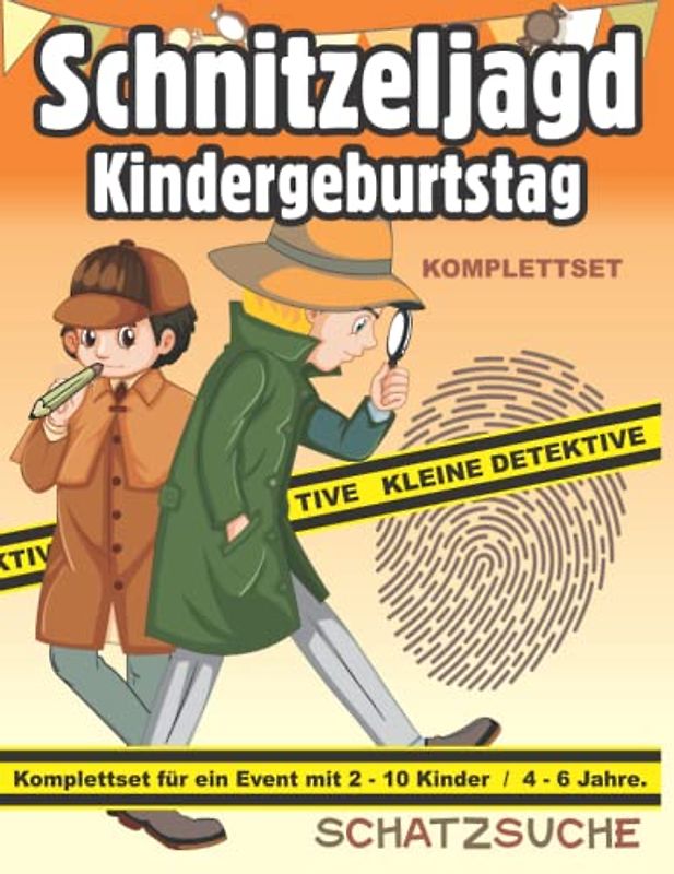 Schnitzeljagd Kindergeburtstag: Detektivspiele & Schatzsuche-Set. All incl. : Rätsel, Einladungen, Urkunden, Detektivausweise: Komplettset mit Schatzkarte für 4-6 Jährige | bis zu 10 Kinder