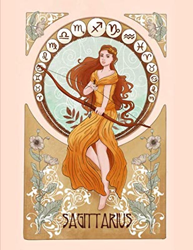 Sagittarius: Art Nouveau style zodiac sign Sagittarius christmas and birthday gift idea 8.5x11 inch. blank lined notebook