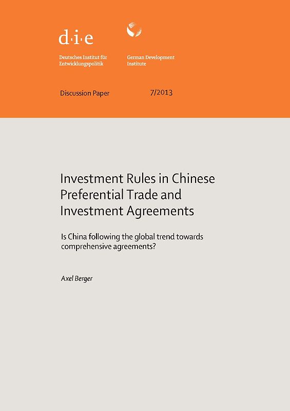 Investment rules in Chinese preferential trade and investment agreements