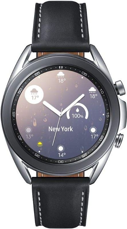 Samsung Galaxy Watch 3 41 mm boîtier en acier inoxydable mystic silver et bracelet cuir noir [Wi-Fi]