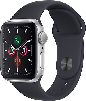 Apple Watch Series 5 40 mm Boîtier aluminium argent Bracelet Sport noir [Wi-Fi]