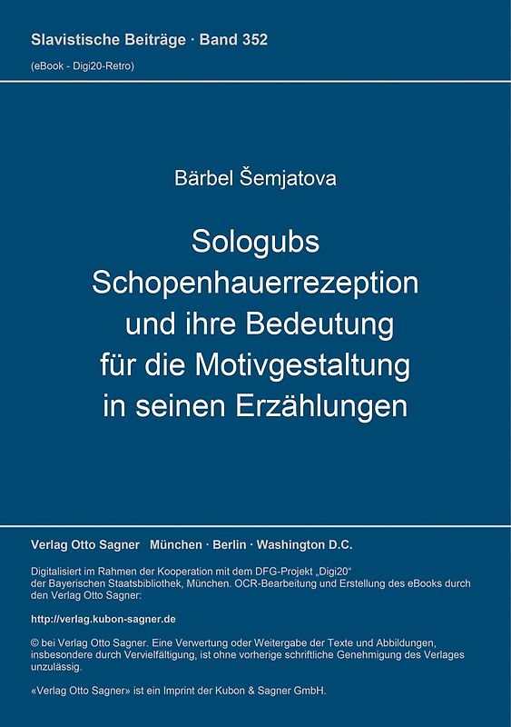Sologubs Schopenhauerrezeption und ihre Bedeutung für die Motivgestaltung in seinen Erzählungen