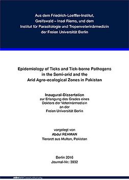 Epidemiology of Ticks and Tick-borne Pathogens in the Semi-arid and the Arid Agro-ecological Zones in Pakistan