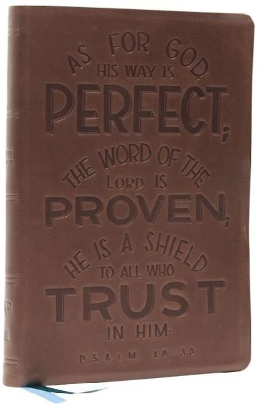 NKJV, Thinline Bible, Verse Art Cover Collection, Genuine Leather, Brown, Red Letter, Comfort Print