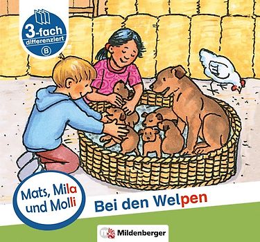 Mats, Mila und Molli – Heft 3: Bei den Welpen - Schwierigkeitsstufe B. Eine Geschichte in drei Schwierigkeitsstufen für Erstleser