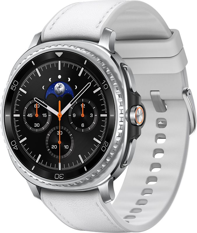 Samsung Galaxy Watch8 Classic 46 mm Boîtier aluminium noir sur Hybride premium blanc [Wi-Fi]