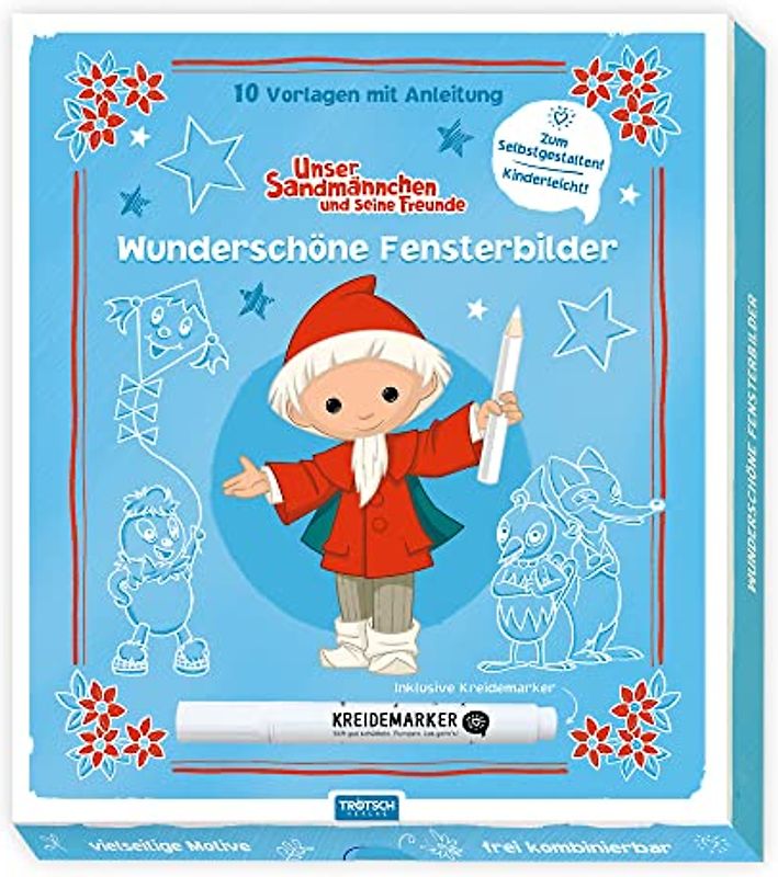Trötsch Unser Sandmännnchen Mappe mit Vorlagen und Kreidemarker Wunderschöne Fensterbilder mit Kreidemarker: Fensterbilder Vorlagen Kreidemarker Vorlagenmappe Fensterdeko