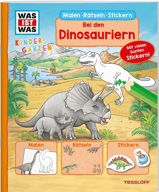 WAS IST WAS Kindergarten Malen Rätseln Stickern Bei den Dinosauriern.