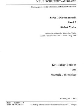 Neue Schubert-Ausgabe. Kritische Berichte / Kirchenmusik / Stabat mater