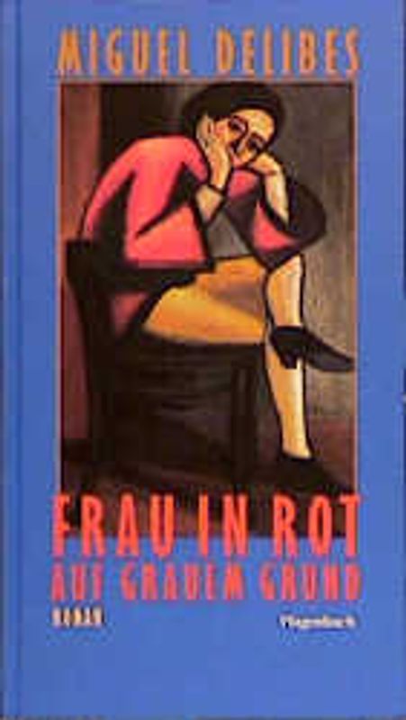 Frau in Rot auf grauem Grund