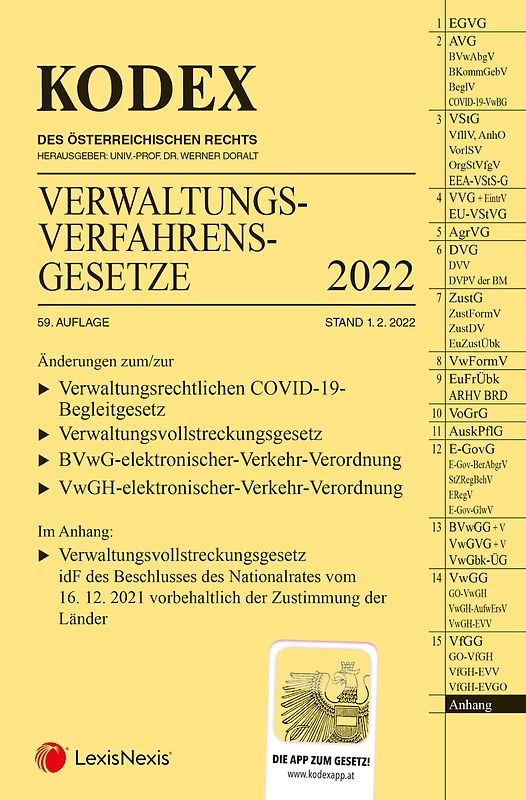 KODEX Verwaltungsverfahrensgesetze (AVG) 2022 - inkl. App