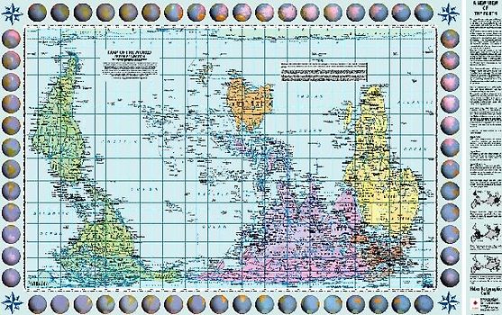 Poster Weltkarte Petersprojektion, Up-side down englisch (ca. 82,5 x 52,3 cm)