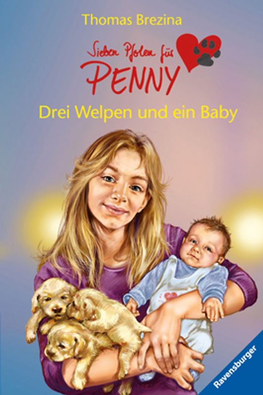 Drei Welpen und ein Baby