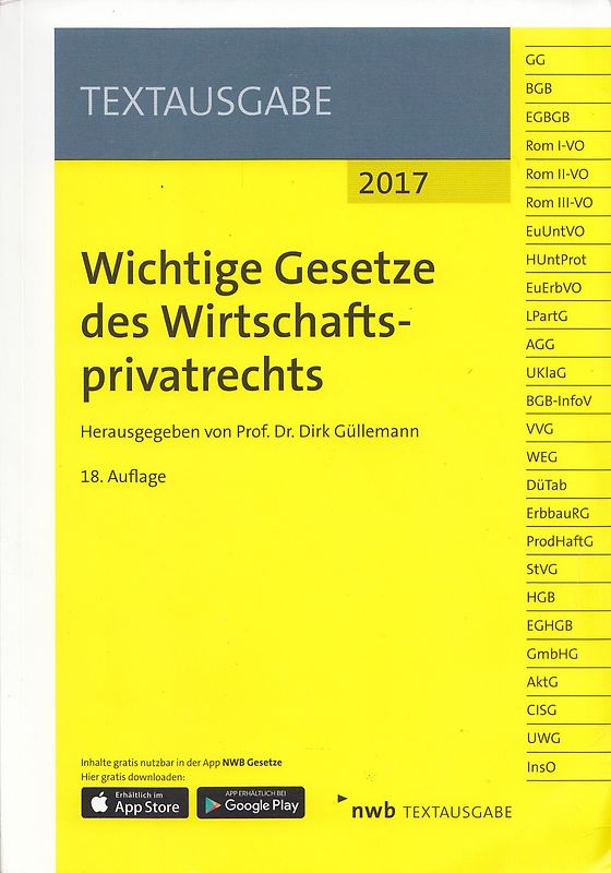 Wichtige Gesetze des Wirtschaftsprivatrechts [Taschenbuch, 18. Auflage 2017]