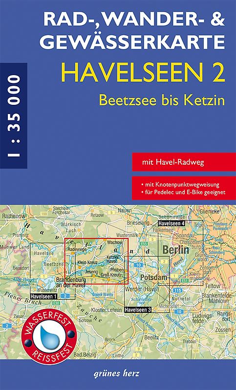Rad-, Wander- und Gewässerkarte Havelseen 2: Beetzsee bis Ketzin